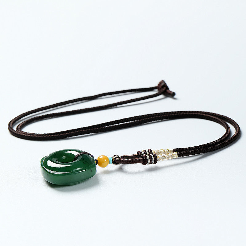 Square & Round Blessing|High-Oil Spinach Green Jasper Heaven-Earth Style Hetian Jade Safety Buckle Pendant Unisex