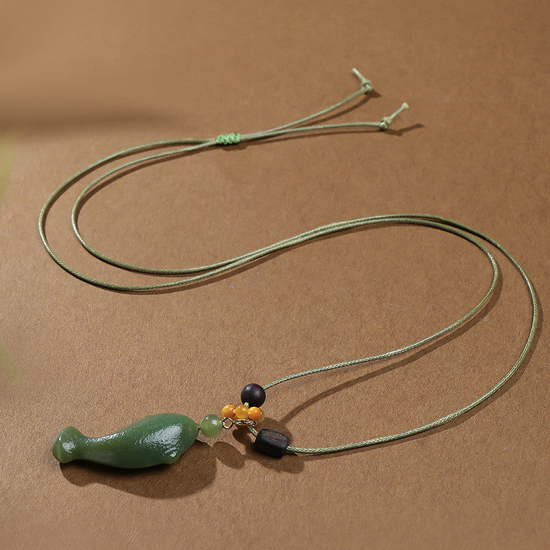 Swim Like Fish in Water|Yellow-Cyan Hetian Jade Fish Pendant Unisex, With Cord & Certificate