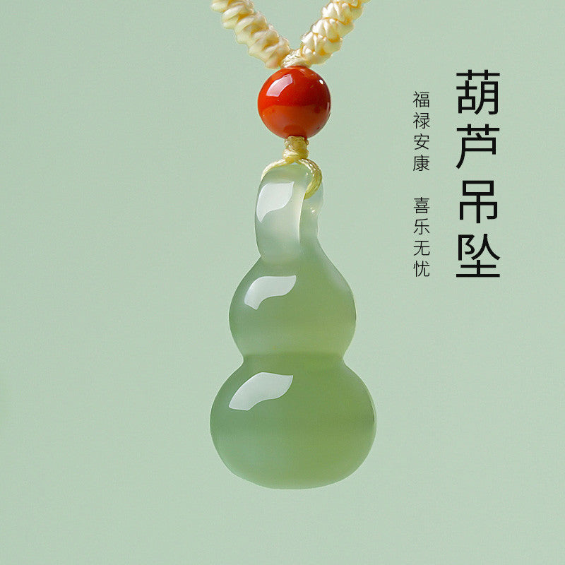 Unisex Fashion Minimalist Hetian Jade Gourd Pendant, Fortune & Blessing, Festival Gift