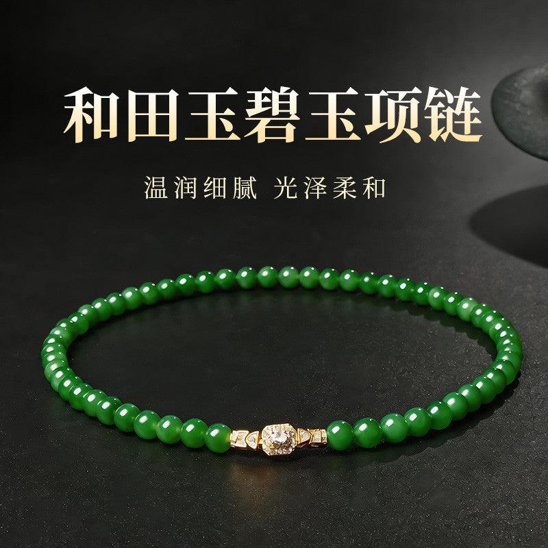 Luxury Collectible Hetian Jasper Necklace, Spot-Free High-oily Apple & Bright Green Clavicle Chain
