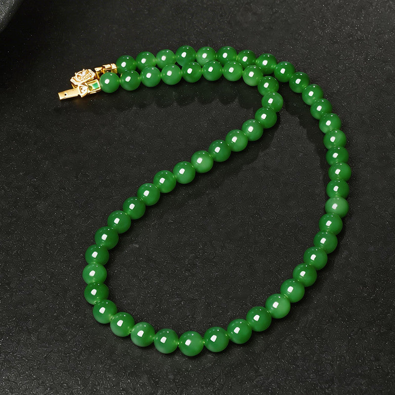 Luxury Collectible Hetian Jasper Necklace, Spot-Free High-oily Apple & Bright Green Clavicle Chain