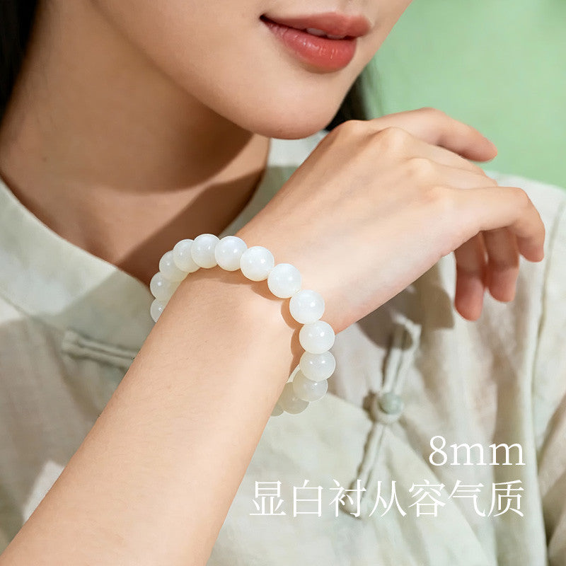 [Premium Grade] High-Oily White Hetian Jade Bracelet, Plain Single Loop Couple Bracelet