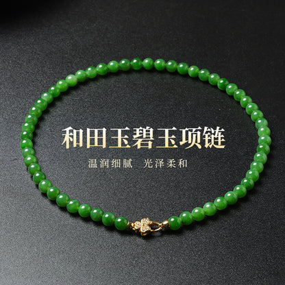 Luxury Collectible Hetian Jasper Necklace, Spot-Free High-oily Apple & Bright Green Clavicle Chain
