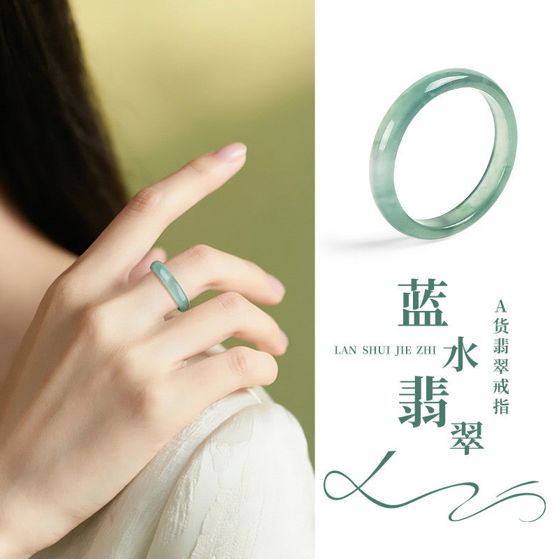 High Ice Blue Water Jadeite Plain Ring, Translucent Unisex Finger Jewelry