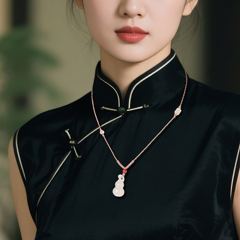Unisex Fashion Minimalist Hetian Jade Gourd Pendant, Fortune & Blessing, Festival Gift