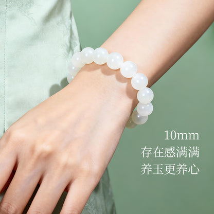 [Premium Grade] High-Oily White Hetian Jade Bracelet, Plain Single Loop Couple Bracelet