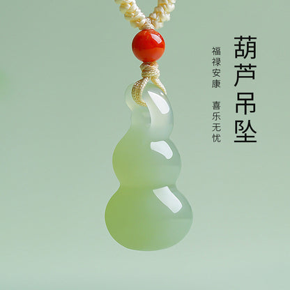 Unisex Fashion Minimalist Hetian Jade Gourd Pendant, Fortune & Blessing, Festival Gift