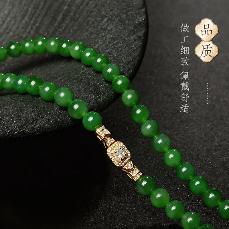 Luxury Collectible Hetian Jasper Necklace, Spot-Free High-oily Apple & Bright Green Clavicle Chain