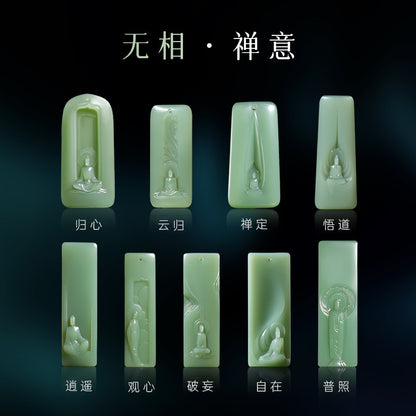 [Zen Series - Freedom] Hetian Jade Pendant, Unisex Green & Pink Cyan Enlightenment Jade Charm