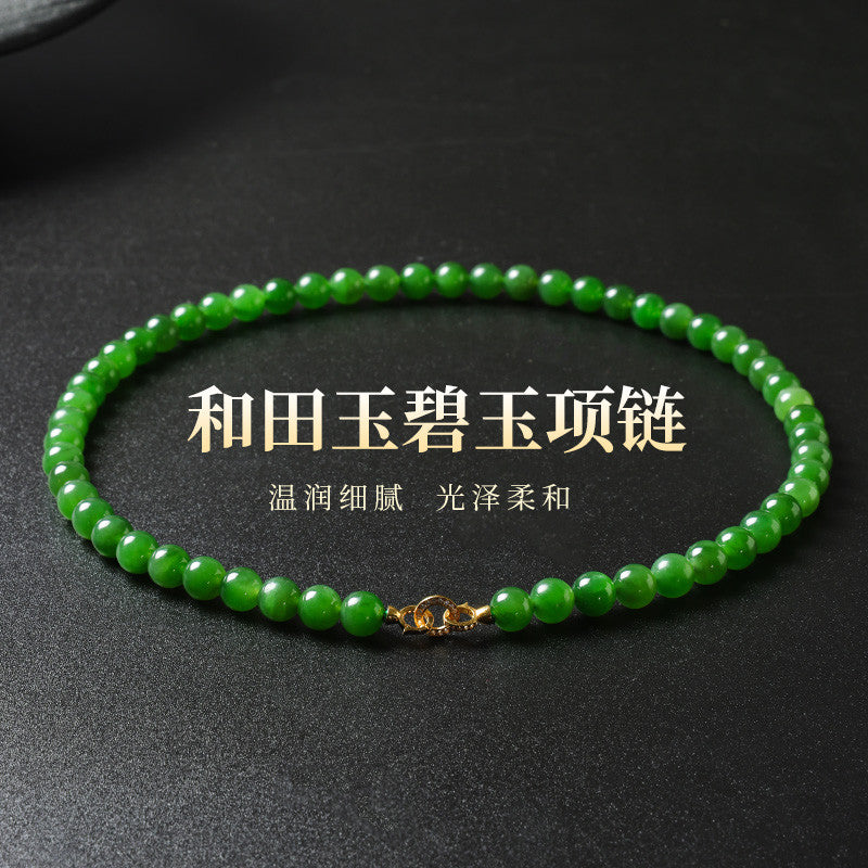Luxury Collection Grade Hetian Jasper Necklace, No Black Spots, High-oil Apple Green & Bright Green Clavicle Chain