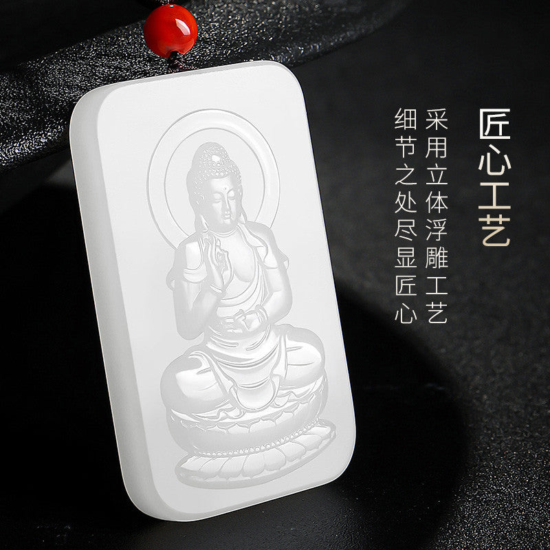 Solid Grease White Hetian Jade Pendant, Double-Sided Carved Eight Zodiac Patron Buddhas, Festival Gift 中文：凝脂白玉八