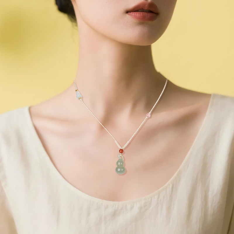 Unisex Fashion Minimalist Hetian Jade Gourd Pendant, Fortune & Blessing, Festival Gift