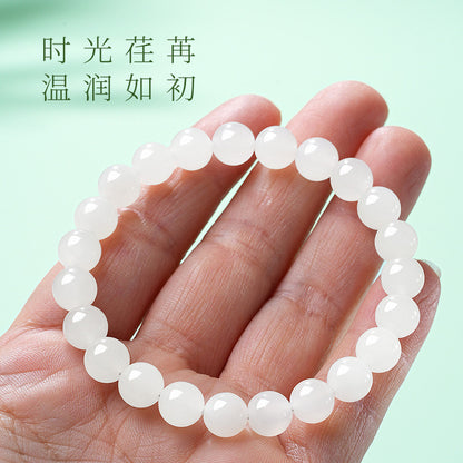 [Premium Grade] High-Oil White Hetian Jade Bracelet, Plain Single Strand Couple Bracelet
