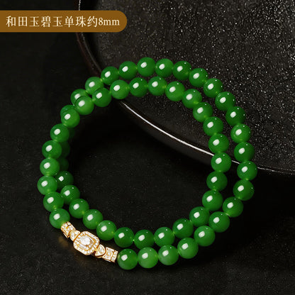 Luxury Collectible Hetian Jasper Necklace, Spot-Free High-oily Apple & Bright Green Clavicle Chain