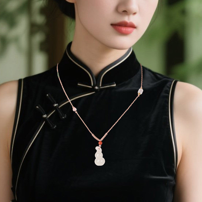 Unisex Fashion Minimalist Hetian Jade Gourd Pendant, Fortune & Blessing, Festival Gift