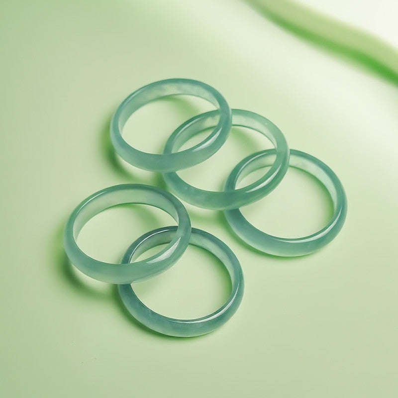 High Ice Blue Water Jadeite Plain Ring, Translucent Unisex Finger Jewelry