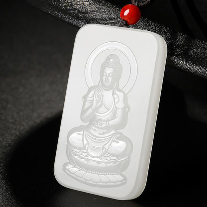 Solid Grease White Hetian Jade Pendant, Double-Sided Carved Eight Zodiac Patron Buddhas, Festival Gift 中文：凝脂白玉八