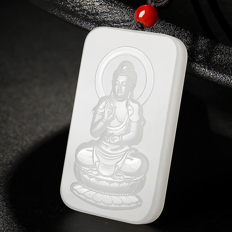Grease-like White Hetian Jade Pendant, Double-sided Carved Eight Zodiac Guardian Buddhas, Festival Gift