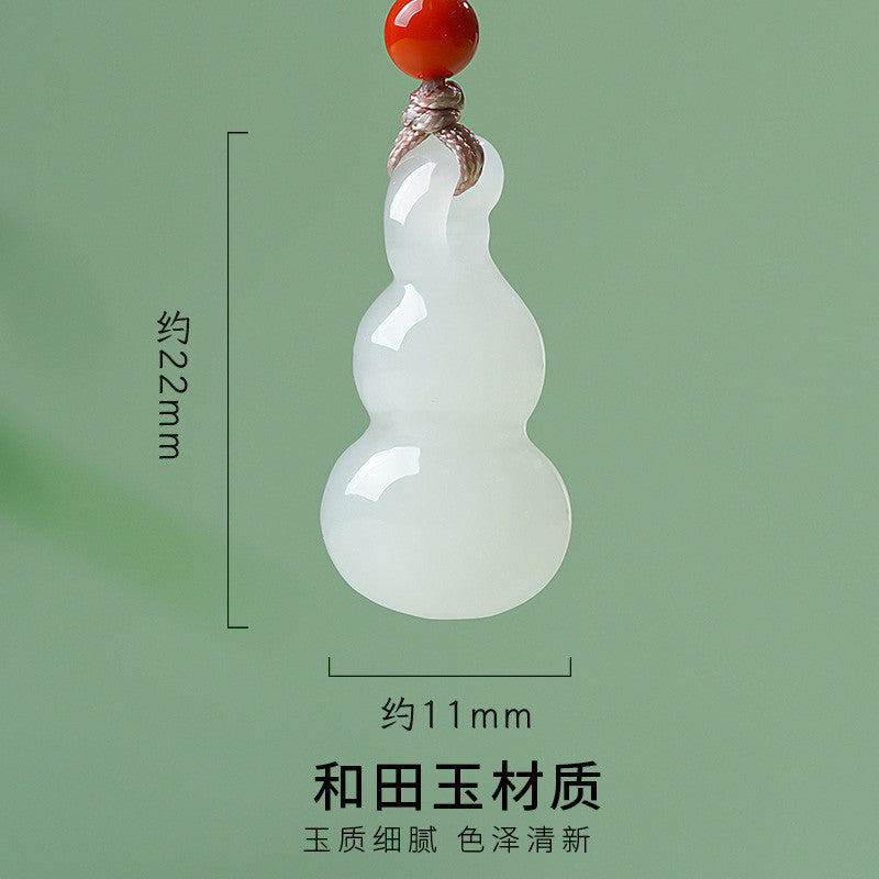 Unisex Stylish Simple Hetian Jade Gourd Pendant, Fortune & Blessing Charm, Festival Gift