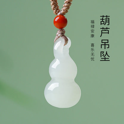 Unisex Stylish Simple Hetian Jade Gourd Pendant, Fortune & Blessing Charm, Festival Gift