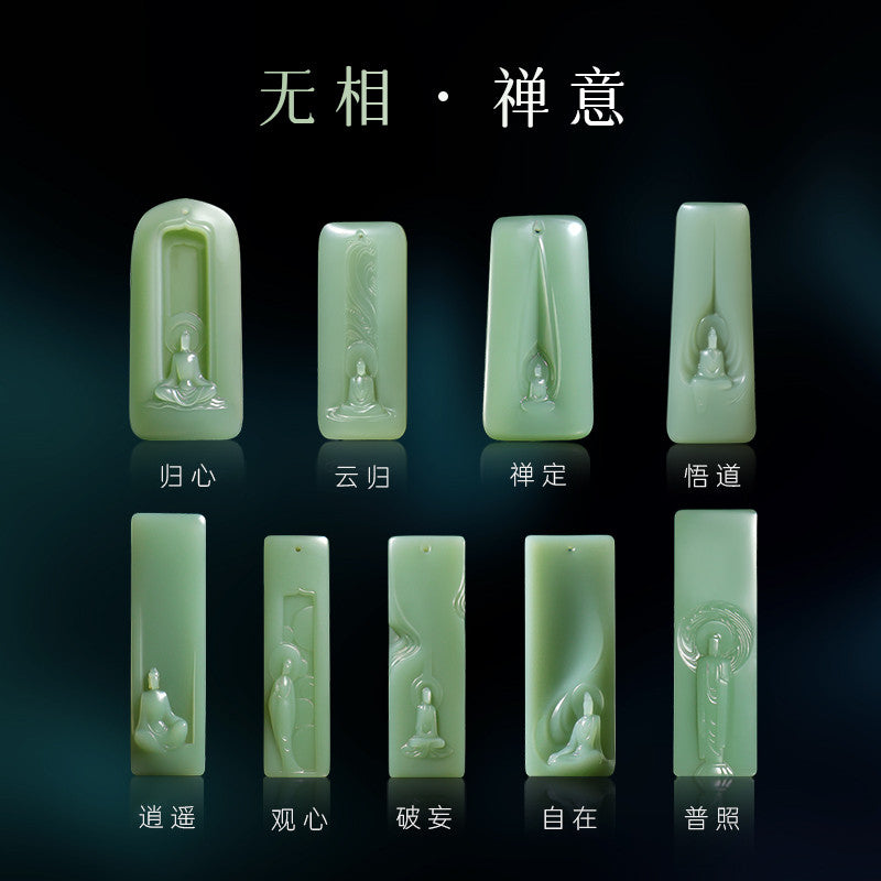 [Zen Series - Carefree] Hetian Jade Pendant, Unisex Jasper & Pink Cyan Enlightenment Jade Charm