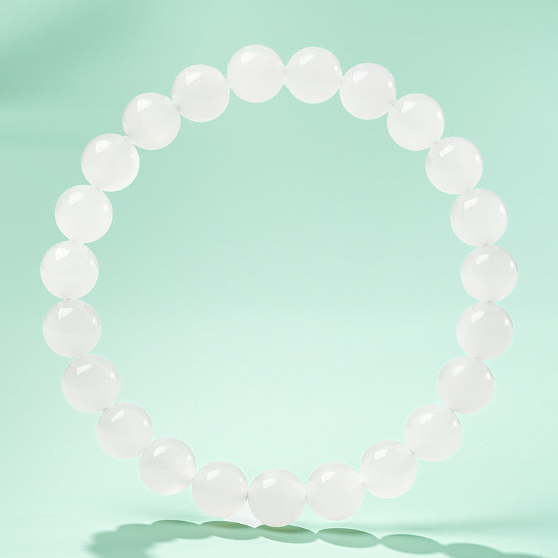 [Premium Grade] High-Oil White Hetian Jade Bracelet, Plain Single Strand Couple Bracelet