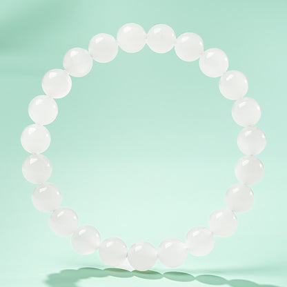 [Premium Grade] High-Oil White Hetian Jade Bracelet, Plain Single Strand Couple Bracelet