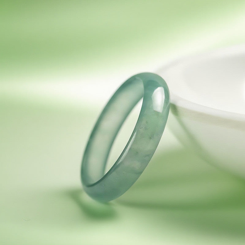 High Ice Blue Water Jadeite Plain Ring, Translucent Unisex Finger Jewelry