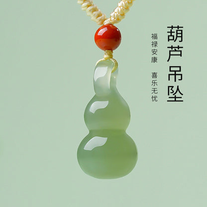 Unisex Stylish Simple Hetian Jade Gourd Pendant, Fortune & Blessing Charm, Festival Gift