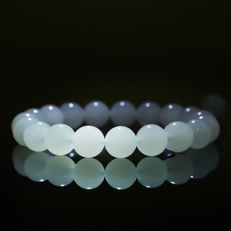 [Premium Grade] High-Oil White Hetian Jade Bracelet, Plain Single Strand Couple Bracelet