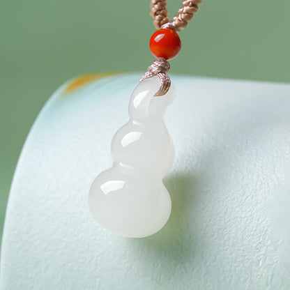 Unisex Stylish Simple Hetian Jade Gourd Pendant, Fortune & Blessing Charm, Festival Gift