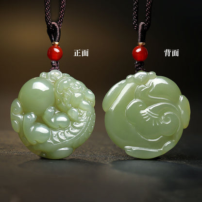 Pale Green Hetian Jade Double-Sided Carved Pixiu Pendant, Unisex Auspicious Beast Jade Charm, With Certificate & Collectible Value