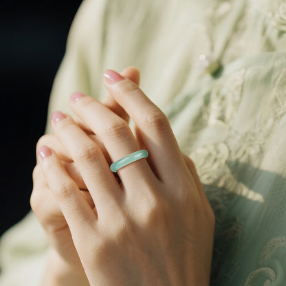 High Ice Blue Water Jadeite Plain Ring, Translucent Unisex Finger Jewelry